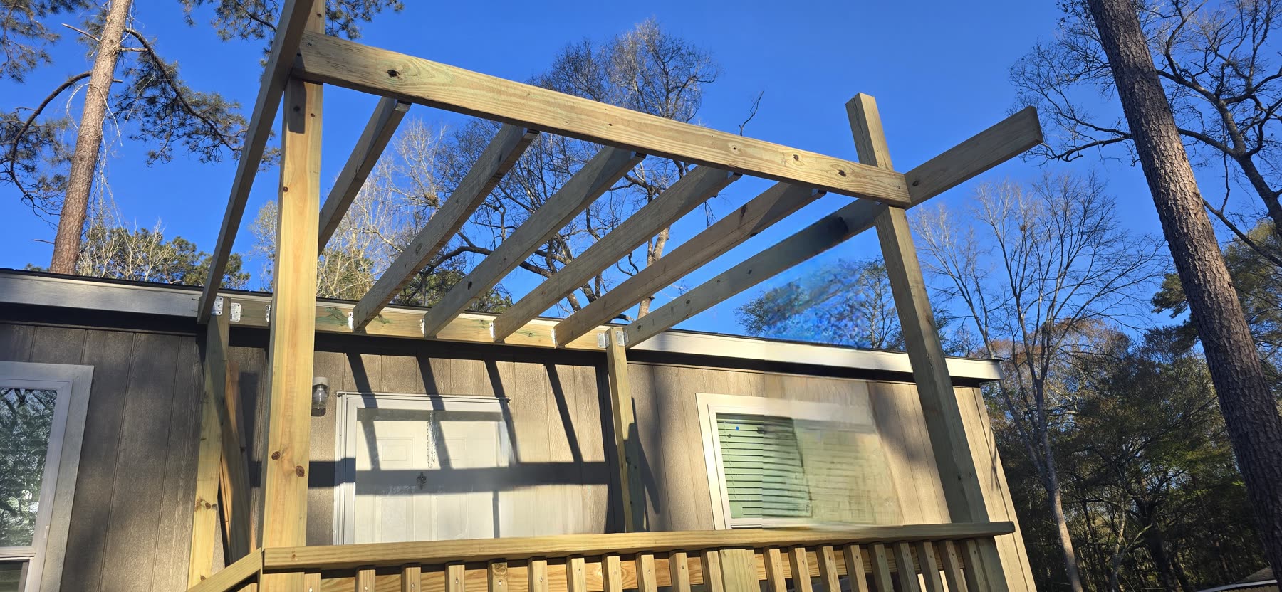 New pergola addition framed up in Livingston, Texas